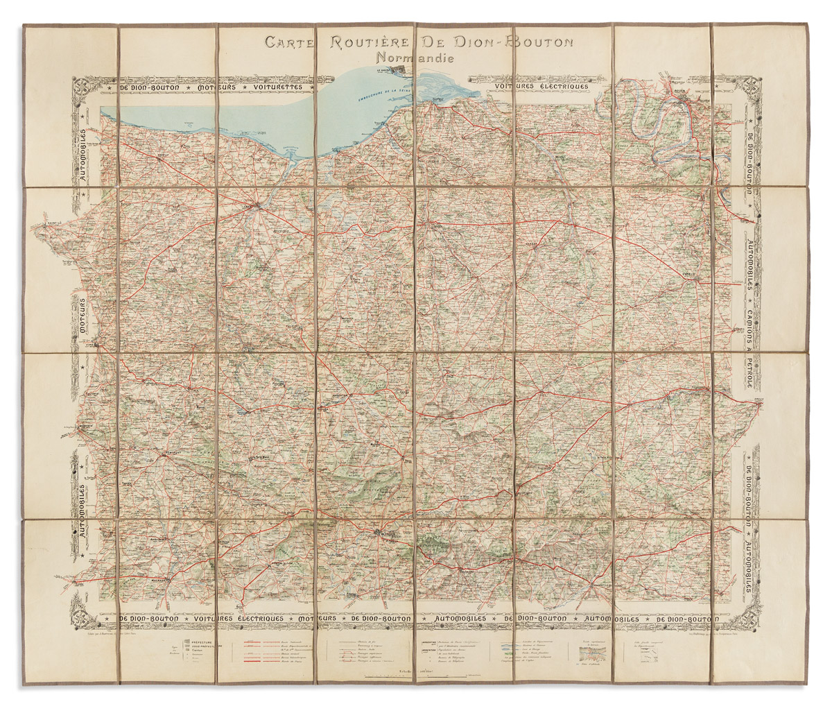 (AUTOMOBILE MAP.) J. Barreau; for De Dion-Bouton. Carte Routiere de Dion-Bouton. Normandie.